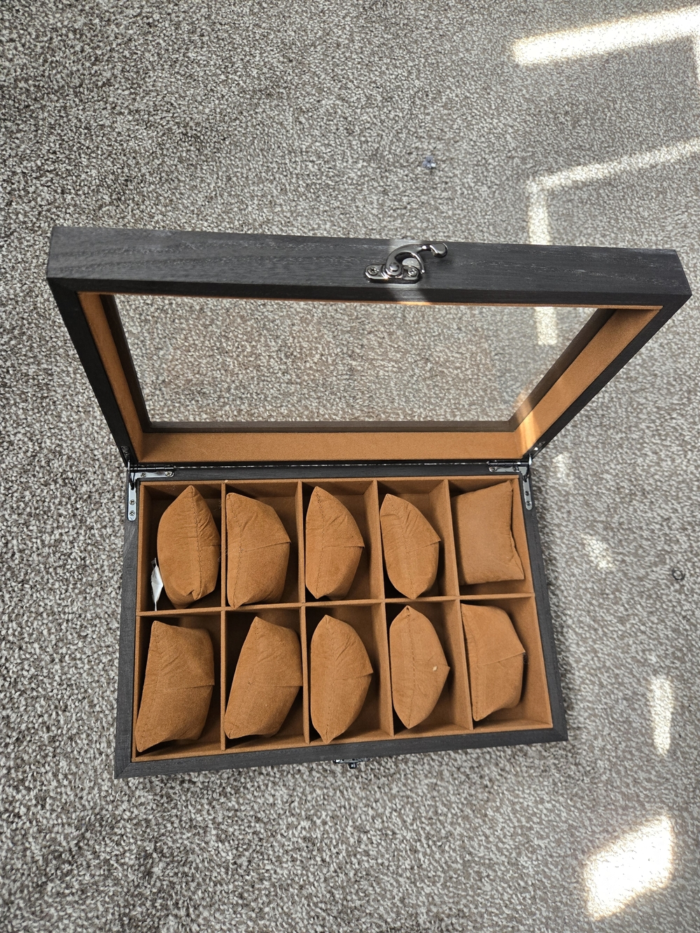 10-Slot Watch Display Box in Tan Suede Interior